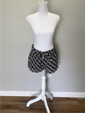 LOFT Black and White Flamingo-Print Drawstring Shorts